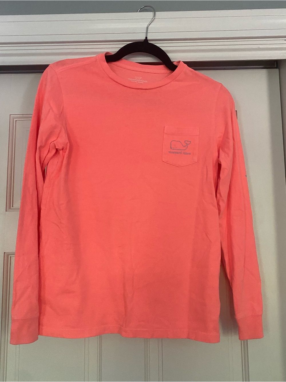 Boys Vineyard Vines Long-Sleeve Pocket Tee in Coral/Salmon color